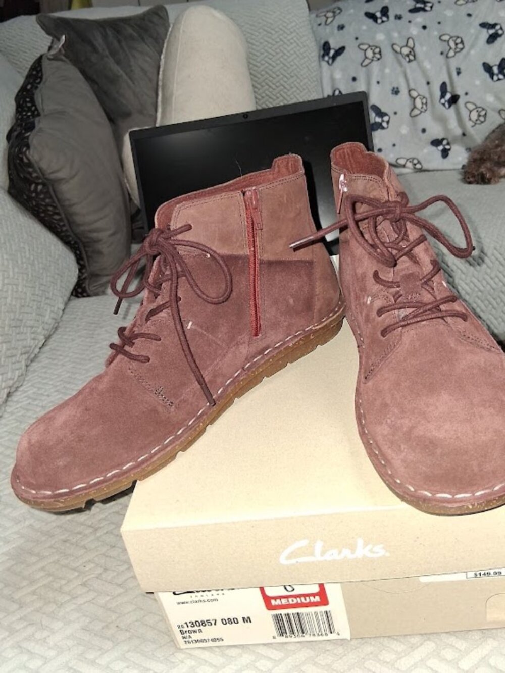 Clarks Tamitha Key Mahogany Suede Lace Up Zip Booties New in Box Sz 8M